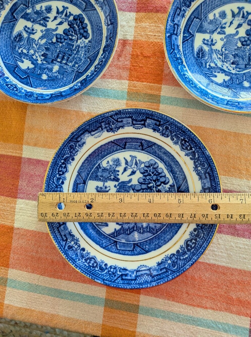 Blue Willow, Two Saucers And One Cookie Plate.